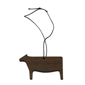 Cow Figure XMAS 2 1/4” Ornament Gift Tag Handmade Brown Walnut Wood Black Hanger